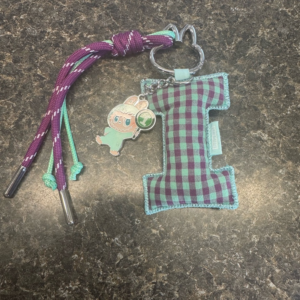 Labubu The Monsters Plaid Key & Card charm letter “I” with Charm